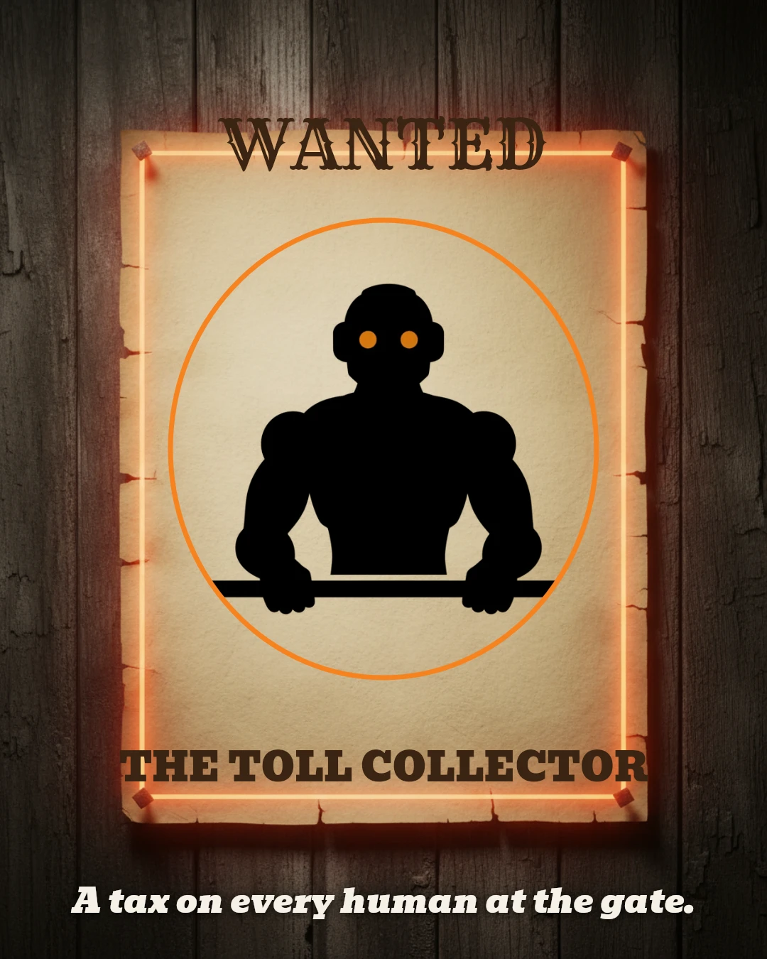 WANTED poster: The Toll Collector, A tax on every human at the gate.